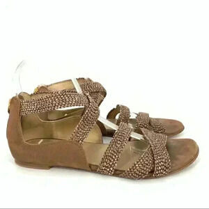 Stuart Weitzman womens flat sandals size 8 brown leather braided gladiator